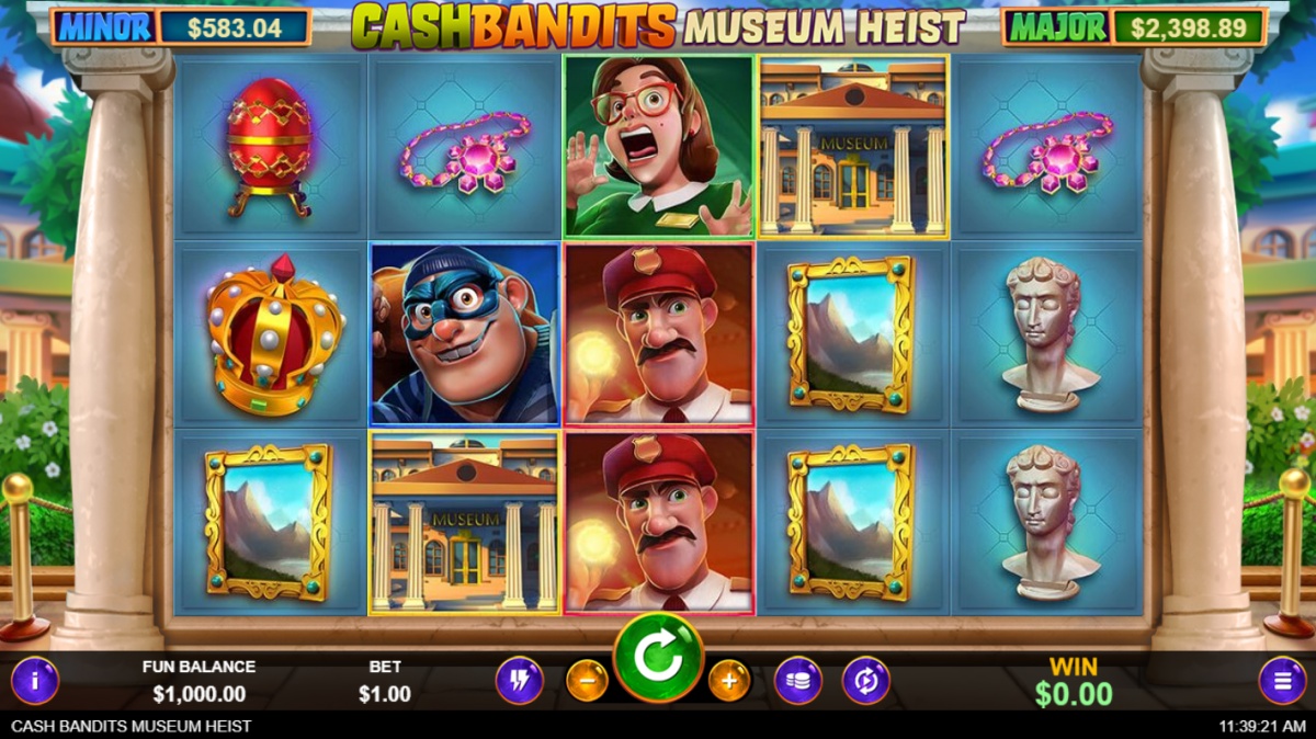 Cash Bandits slot bank heist feature with bonus symbols and jackpot potential